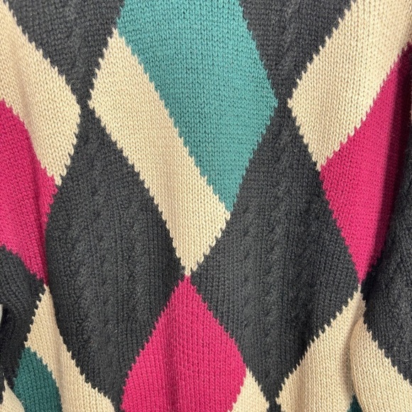 VTG 90s Boston Traders Men's Sweater Large Black 100% Wool Color Block Crewneck - Picture 13 of 13